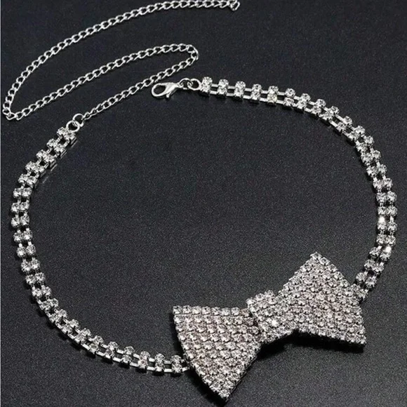 -Sparkling Crystal Bow Tie Choker Necklace - Picture 4 of 5